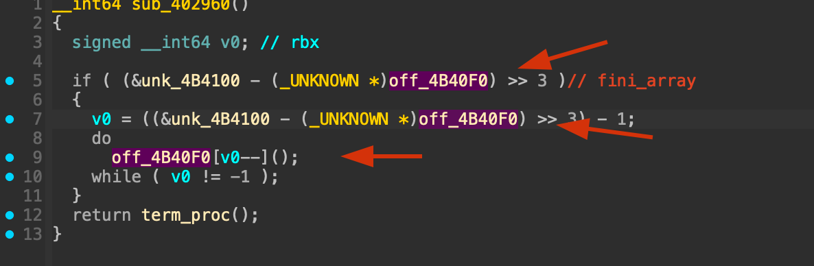 Control-flow after main showing fini_array call